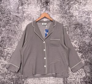New Sleepy Jones Top Medium Womens Marina Pajama Shirt In Gray Silk